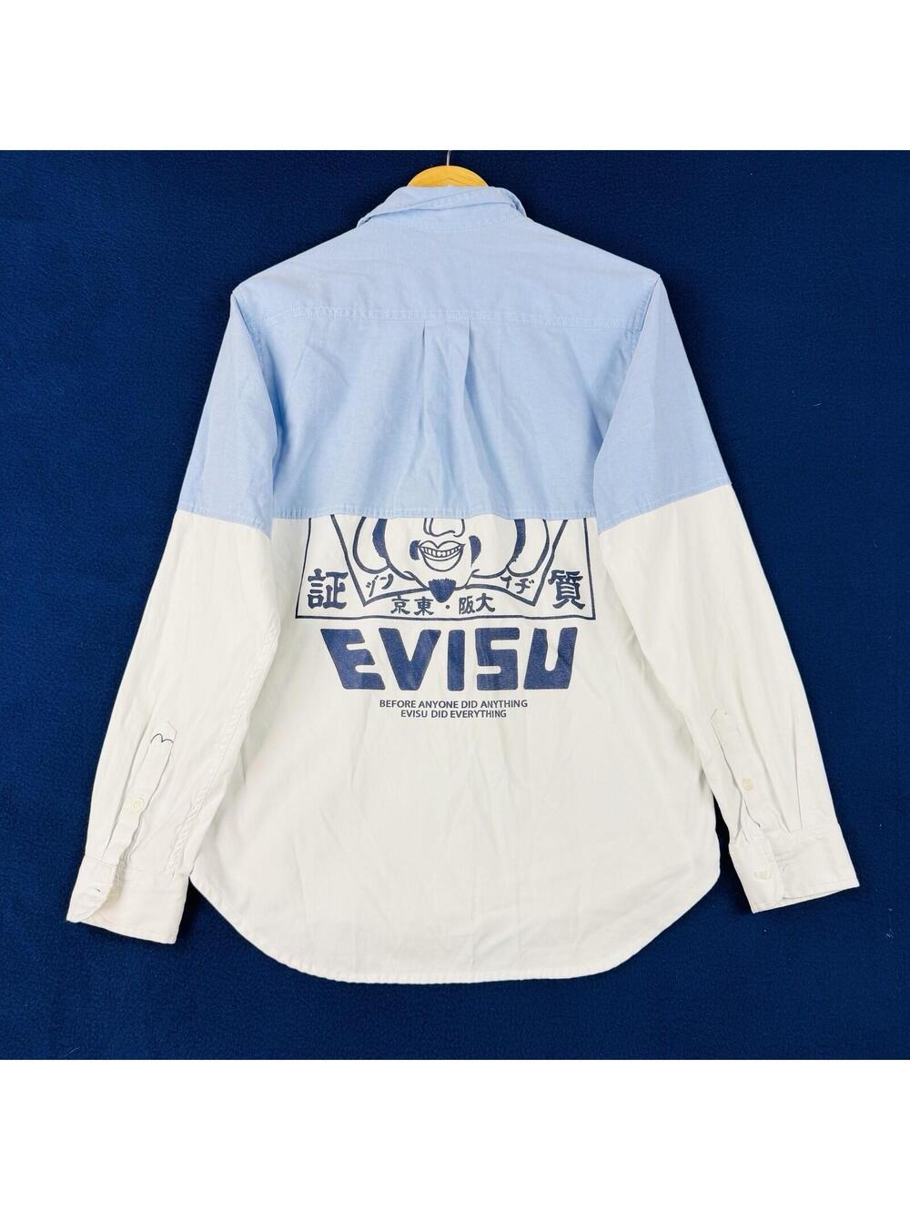 Evisu Heritage Oxford Shirt Mens L Blue White Back Logo Streetwear Japanese Y2K